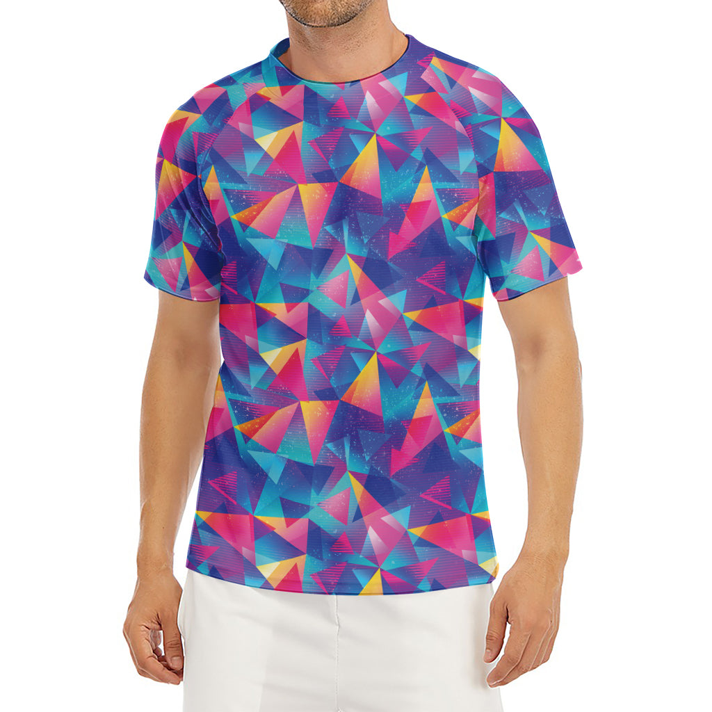 Colorful Geometric Mosaic Print Men's Short Sleeve Rash Guard
