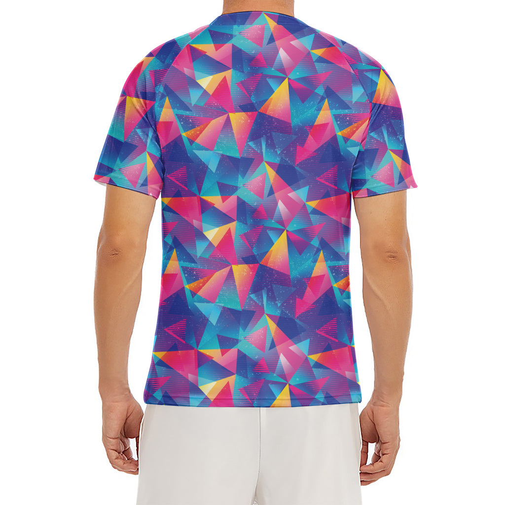 Colorful Geometric Mosaic Print Men's Short Sleeve Rash Guard