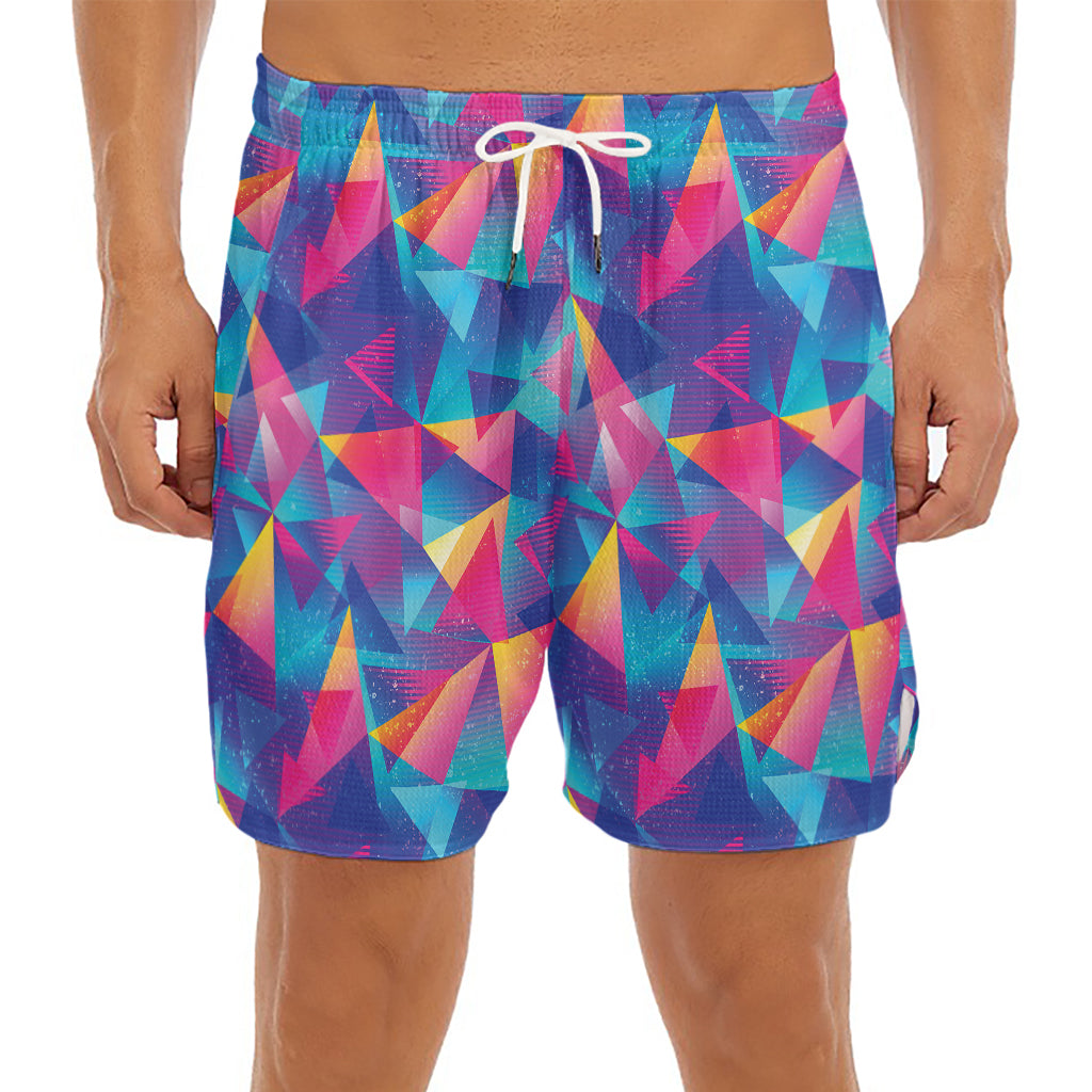 Colorful Geometric Mosaic Print Men's Split Running Shorts
