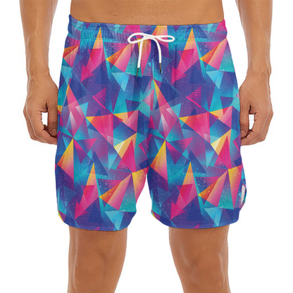 Colorful Geometric Mosaic Print Men's Split Running Shorts
