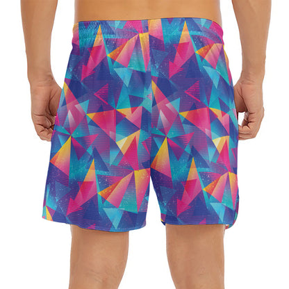 Colorful Geometric Mosaic Print Men's Split Running Shorts