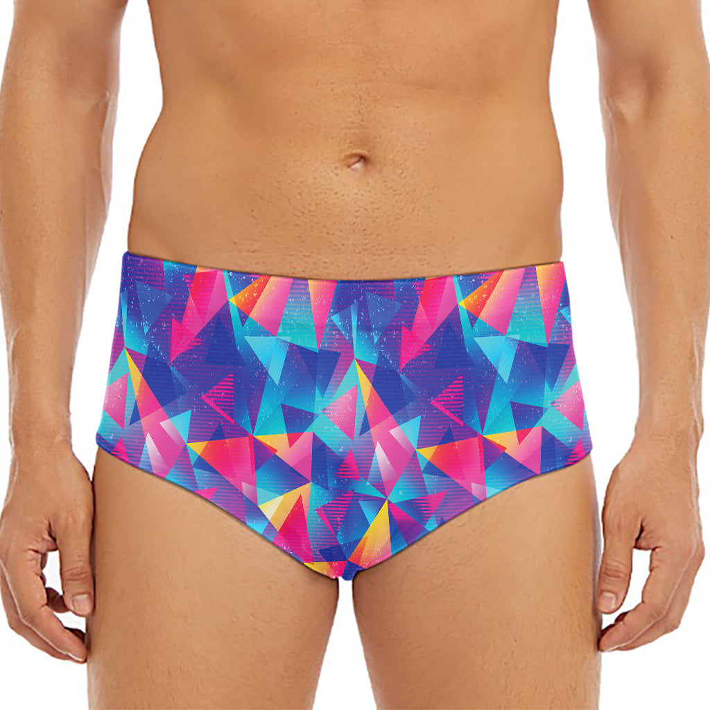 Colorful Geometric Mosaic Print Men's Triangle Swim Briefs