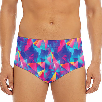 Colorful Geometric Mosaic Print Men's Triangle Swim Briefs