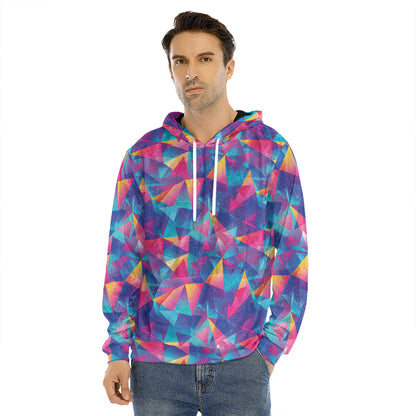 Colorful Geometric Mosaic Print Men's Velvet Pullover Hoodie