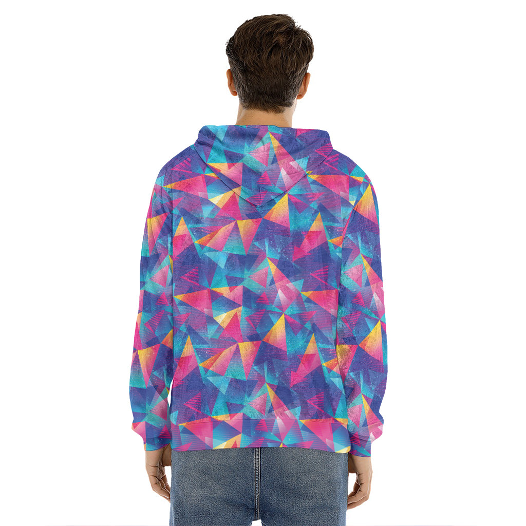 Colorful Geometric Mosaic Print Men's Velvet Pullover Hoodie
