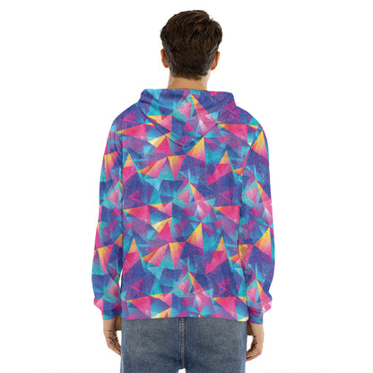 Colorful Geometric Mosaic Print Men's Velvet Pullover Hoodie