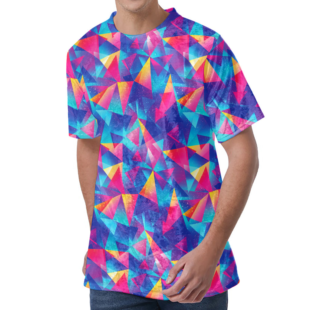 Colorful Geometric Mosaic Print Men's Velvet T-Shirt