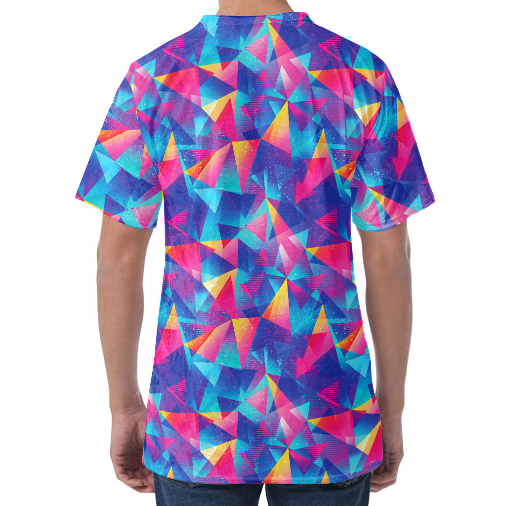 Colorful Geometric Mosaic Print Men's Velvet T-Shirt