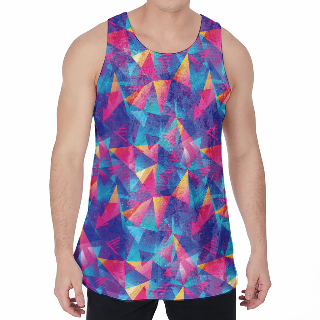 Colorful Geometric Mosaic Print Men's Velvet Tank Top