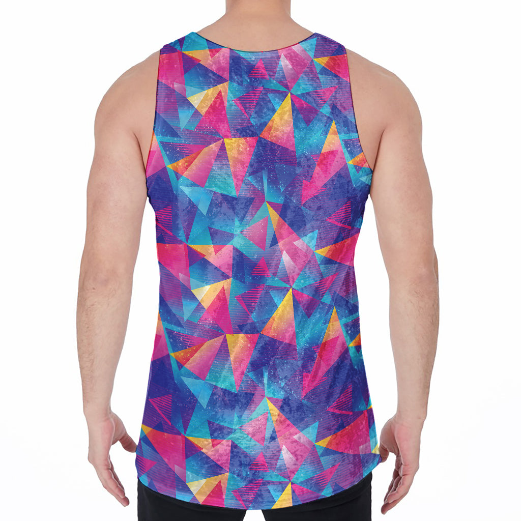 Colorful Geometric Mosaic Print Men's Velvet Tank Top