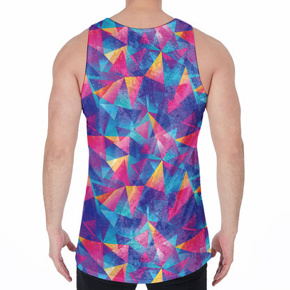 Colorful Geometric Mosaic Print Men's Velvet Tank Top