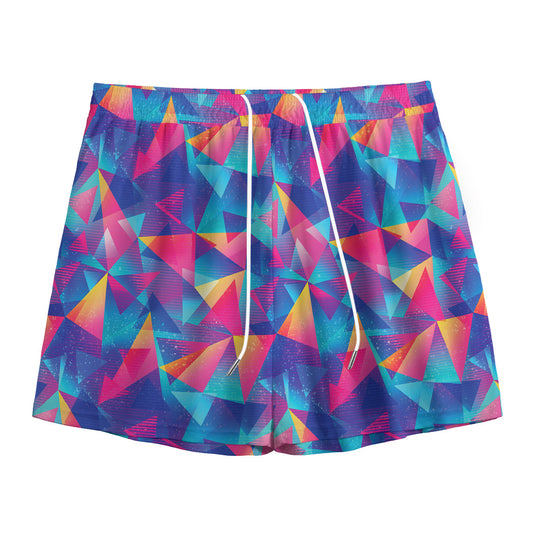 Colorful Geometric Mosaic Print Mesh Shorts