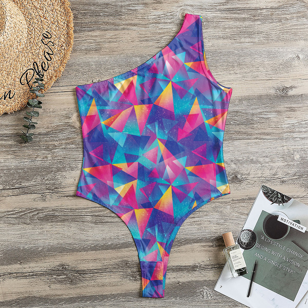 Colorful Geometric Mosaic Print One Shoulder Bodysuit
