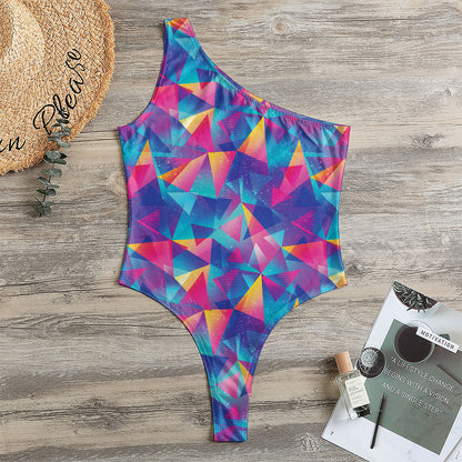 Colorful Geometric Mosaic Print One Shoulder Bodysuit