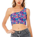 Colorful Geometric Mosaic Print One Shoulder Crop Top