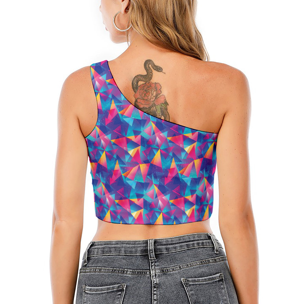 Colorful Geometric Mosaic Print One Shoulder Crop Top