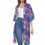 Colorful Geometric Mosaic Print Open Front Beach Cover Up