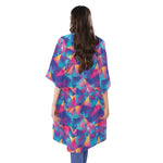 Colorful Geometric Mosaic Print Open Front Beach Cover Up