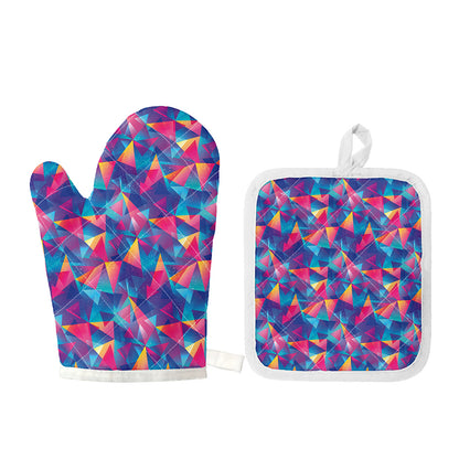 Colorful Geometric Mosaic Print Oven Mitt And Pot Holder Set