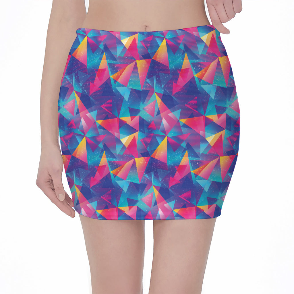 Colorful Geometric Mosaic Print Pencil Mini Skirt