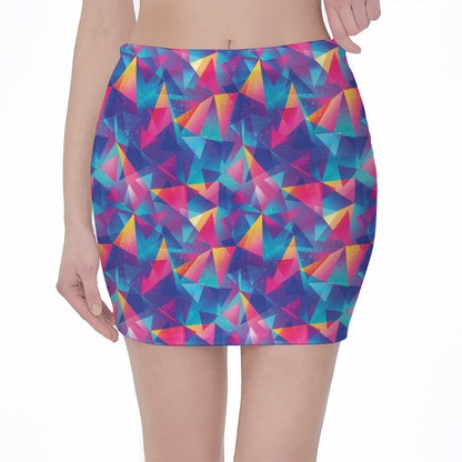 Colorful Geometric Mosaic Print Pencil Mini Skirt