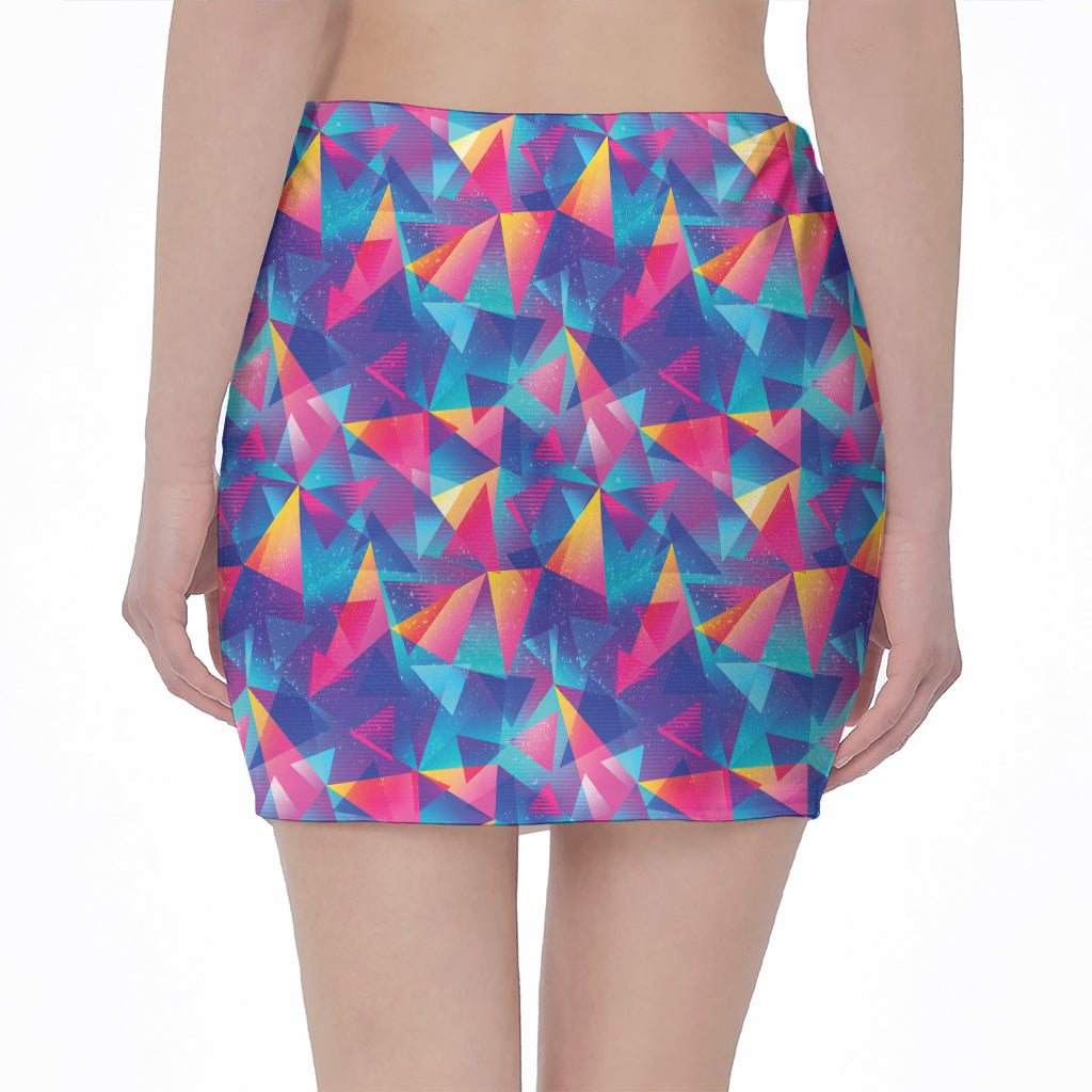 Colorful Geometric Mosaic Print Pencil Mini Skirt