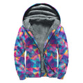 Colorful Geometric Mosaic Print Sherpa Lined Zip Up Hoodie