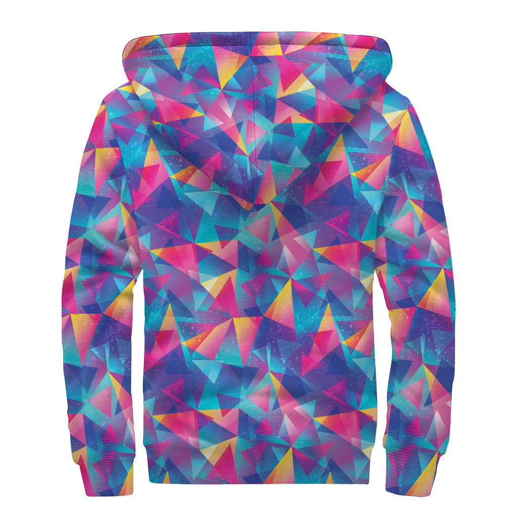 Colorful Geometric Mosaic Print Sherpa Lined Zip Up Hoodie
