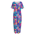 Colorful Geometric Mosaic Print Short Sleeve Long Nightdress