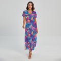 Colorful Geometric Mosaic Print Short Sleeve Maxi Dress