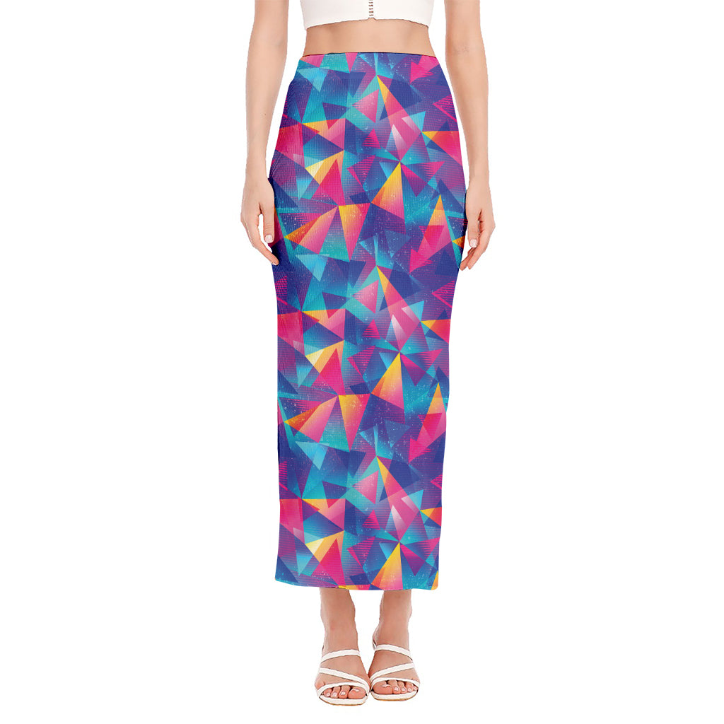 Colorful Geometric Mosaic Print Side Slit Maxi Skirt