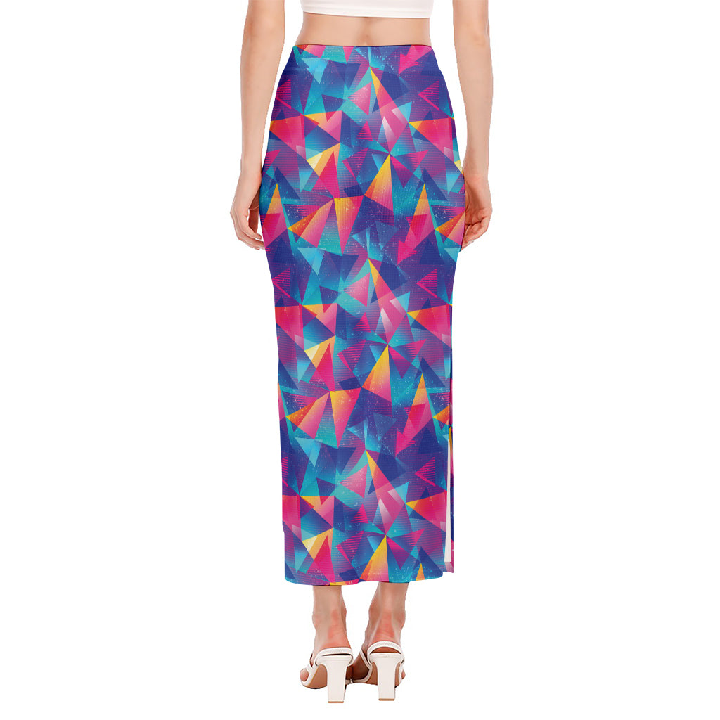 Colorful Geometric Mosaic Print Side Slit Maxi Skirt
