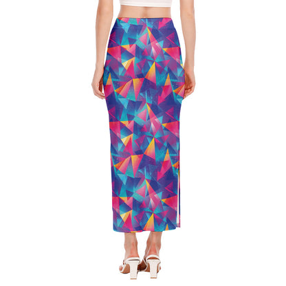 Colorful Geometric Mosaic Print Side Slit Maxi Skirt
