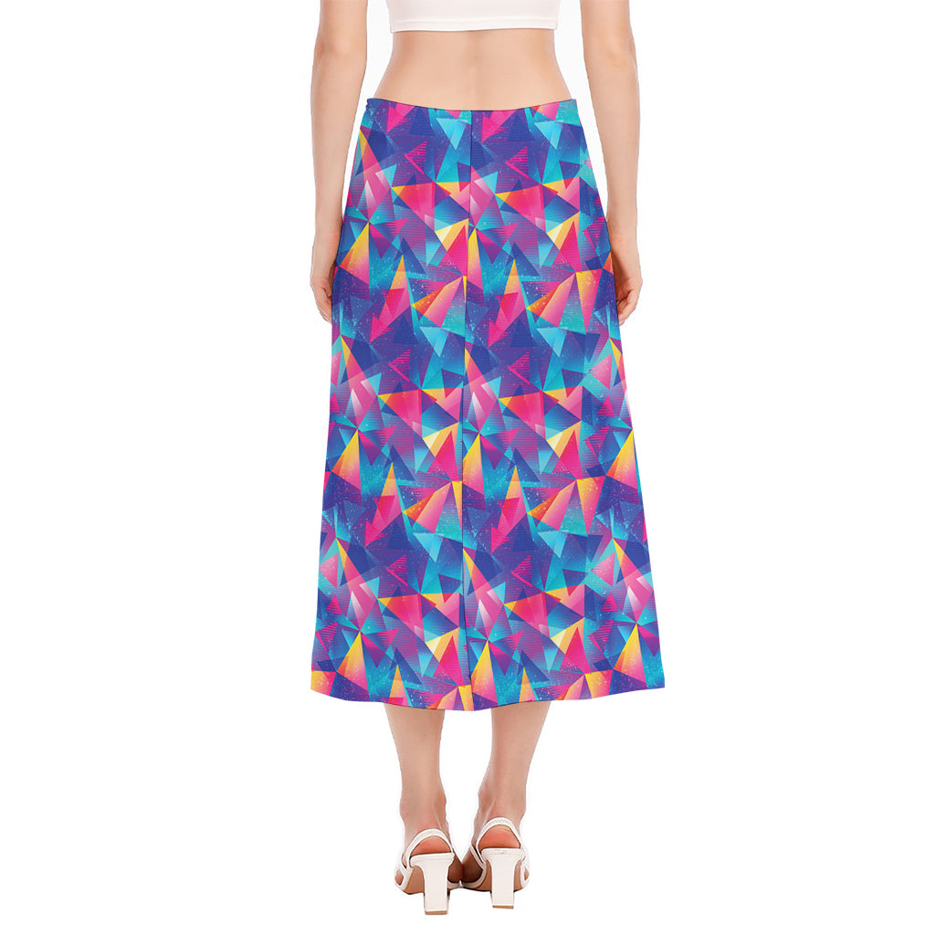 Colorful Geometric Mosaic Print Side Slit Midi Skirt