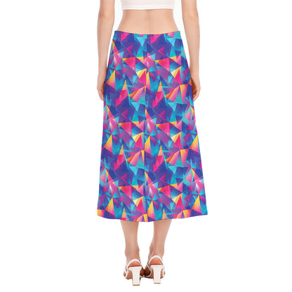 Colorful Geometric Mosaic Print Side Slit Midi Skirt