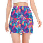 Colorful Geometric Mosaic Print Side Slit Mini Skirt