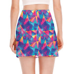 Colorful Geometric Mosaic Print Side Slit Mini Skirt
