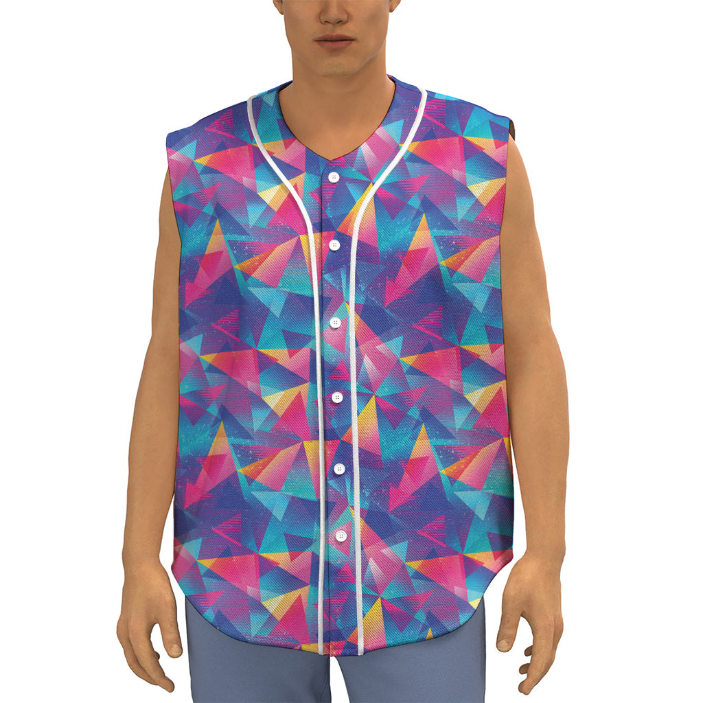 Colorful Geometric Mosaic Print Sleeveless Baseball Jersey