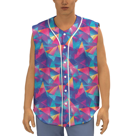 Colorful Geometric Mosaic Print Sleeveless Baseball Jersey