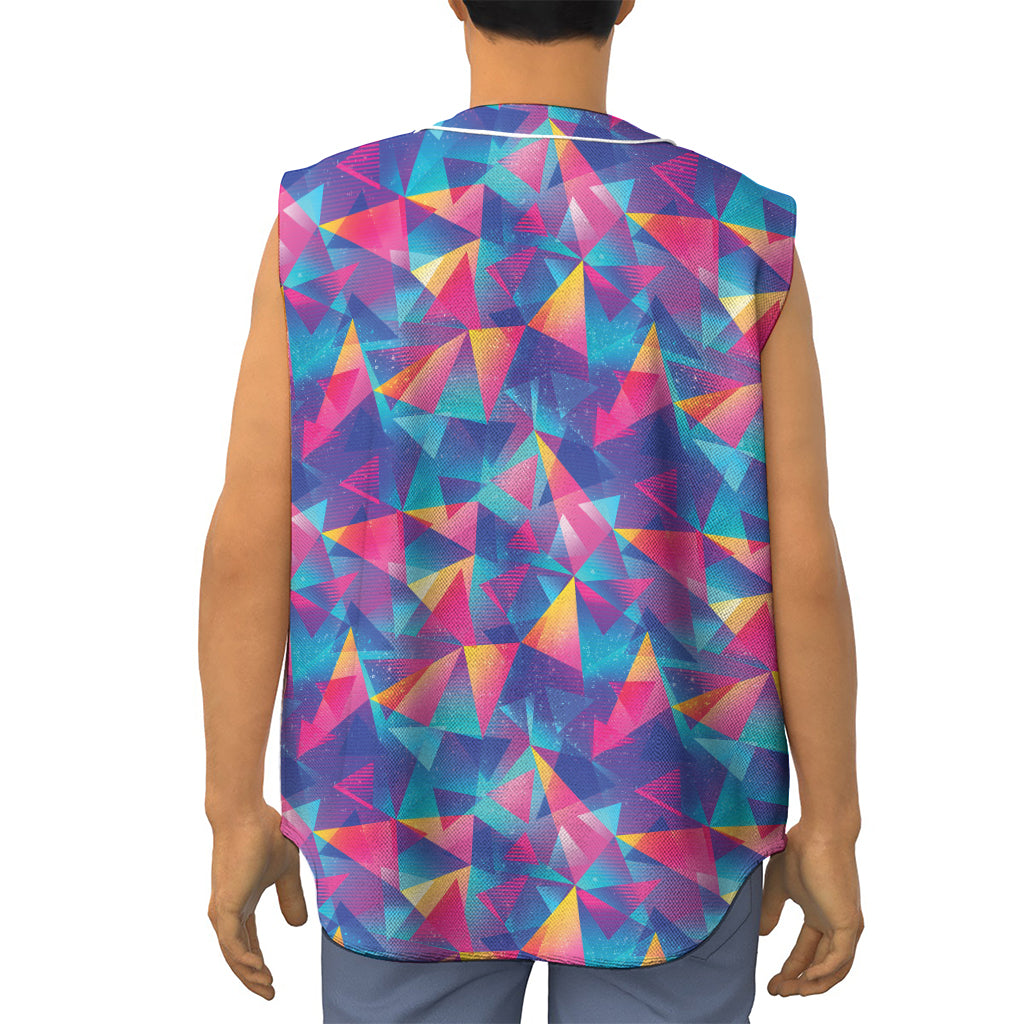 Colorful Geometric Mosaic Print Sleeveless Baseball Jersey
