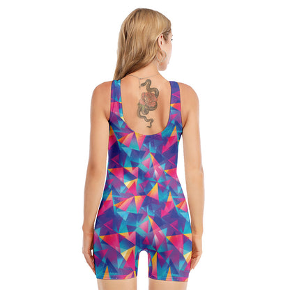 Colorful Geometric Mosaic Print Sleeveless One Piece Swimsuit
