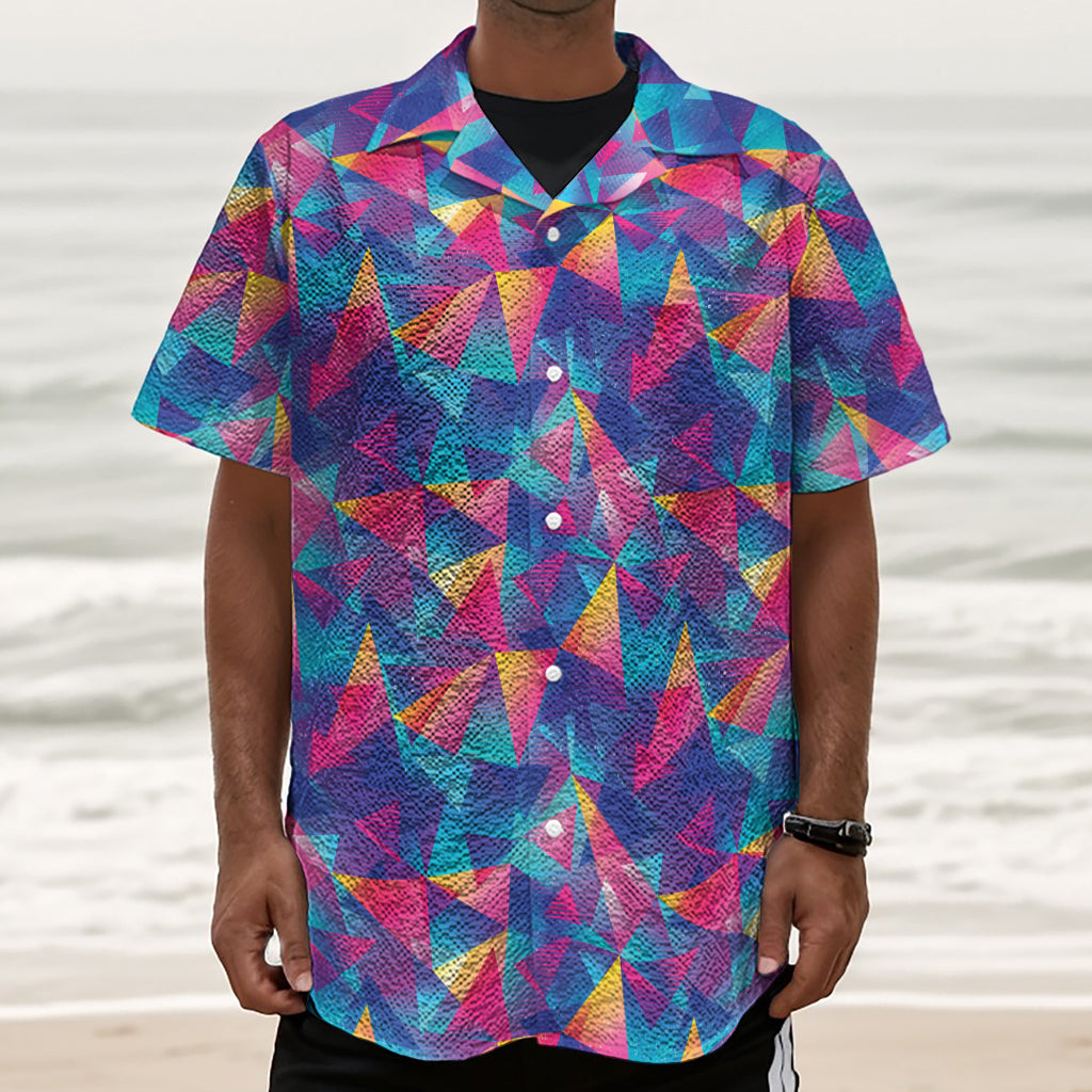 Colorful Geometric Mosaic Print Textured Short Sleeve Shirt