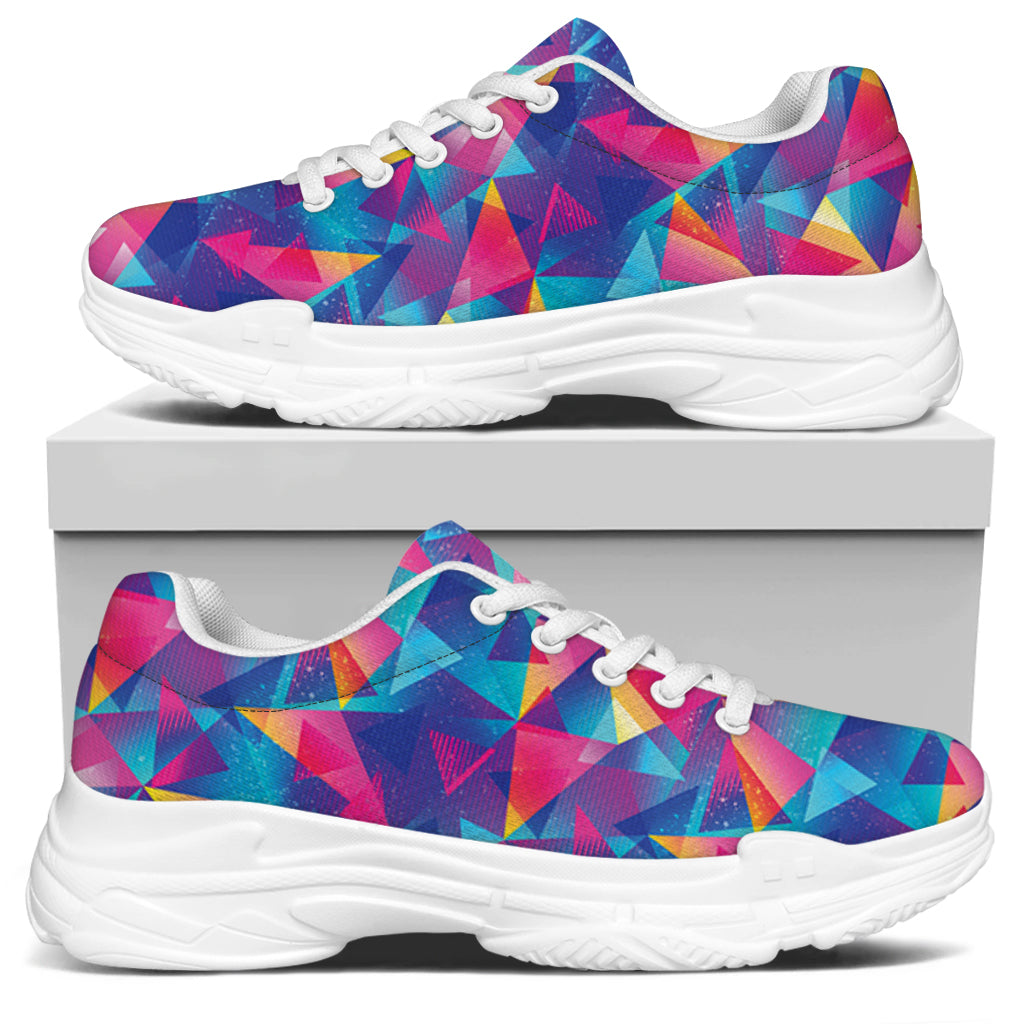 Colorful Geometric Mosaic Print White Chunky Shoes