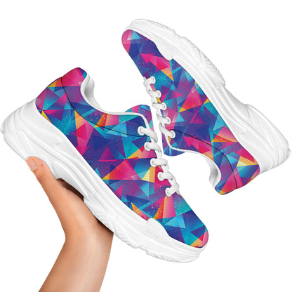 Colorful Geometric Mosaic Print White Chunky Shoes