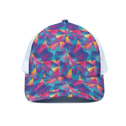 Colorful Geometric Mosaic Print White Mesh Trucker Cap
