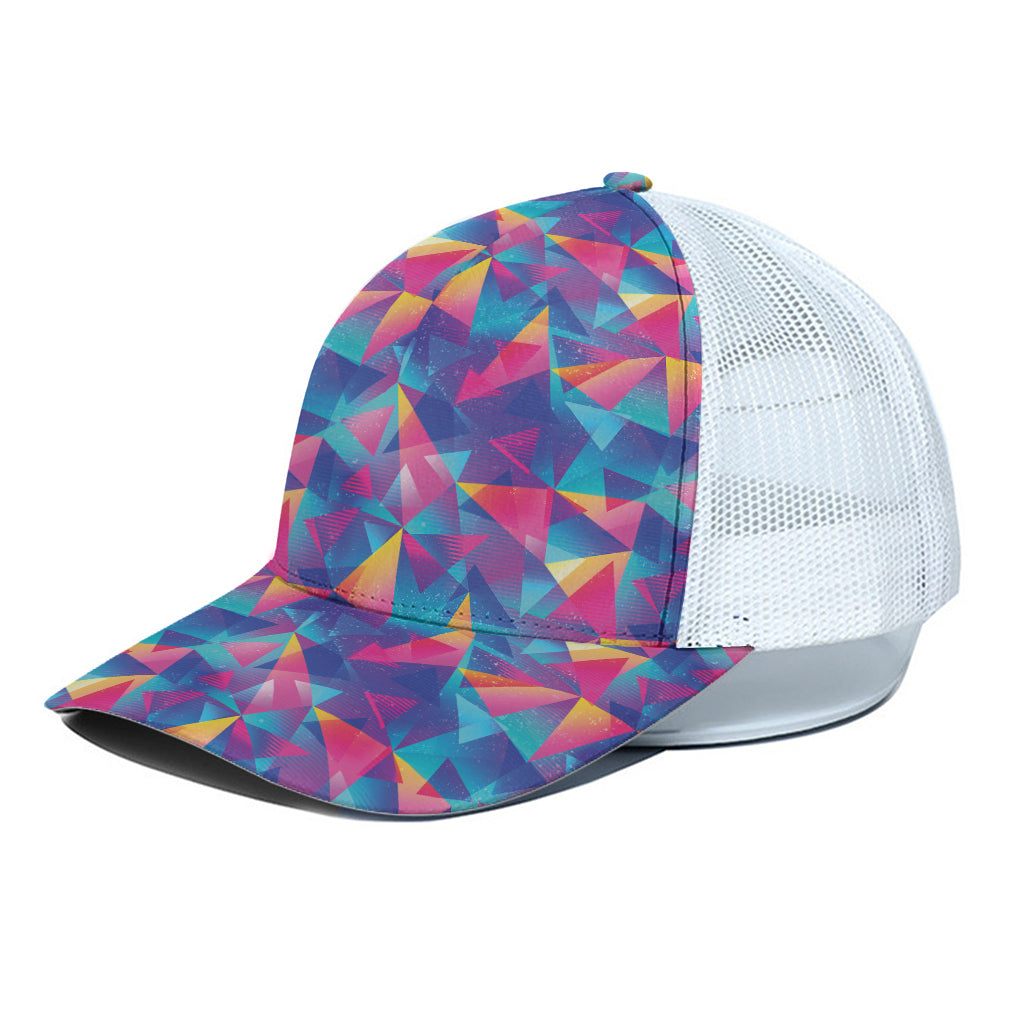 Colorful Geometric Mosaic Print White Mesh Trucker Cap