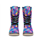 Colorful Geometric Mosaic Print Winter Boots