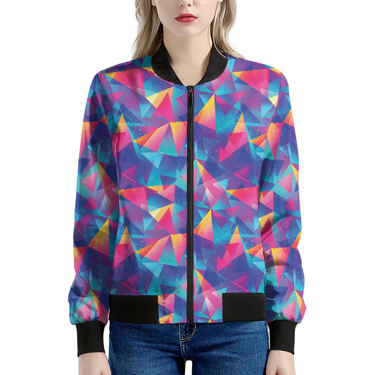 Colorful Geometric Mosaic Print Women's Bomber Jacket