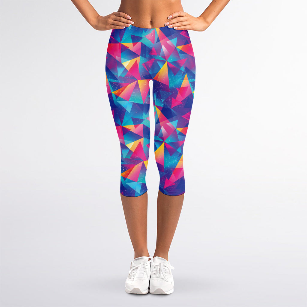 Colorful Geometric Mosaic Print Women's Capri Leggings