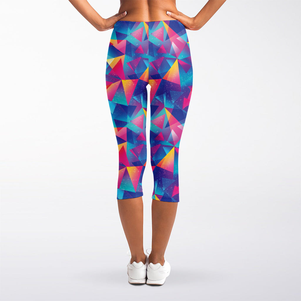 Colorful Geometric Mosaic Print Women's Capri Leggings